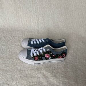Ninety Union Denim Sneakers with Floral Embroidery